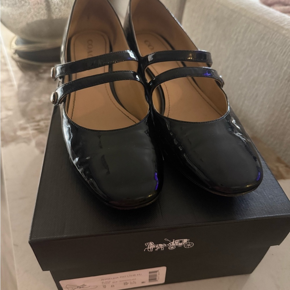 Coach Black Patent Leather Double Strap Flats